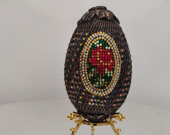 Pysanky eggs. Ukrainian pysanka Easter egg. Handcrafted rhinestone-decorated egg. Natural. Fine art from Ukraine. Home decor. Original art