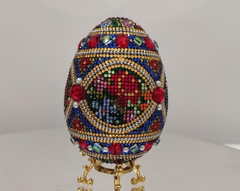 Pysanky eggs. Ukrainian pysanka Easter egg. Handcrafted rhinestone-decorated egg. Foam base. Fine art from Ukraine. Home decor. Original art