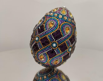 Pysanky eggs. Ukrainian pysanka Easter egg. Handcrafted rhinestone-decorated egg. Foam base. Fine art from Ukraine. Home decor. Original art