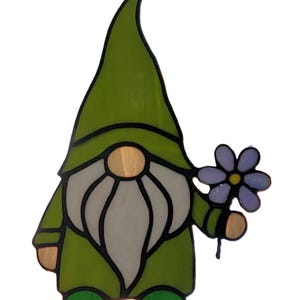 Stained Glass Gnome with Purple Flower bild 3
