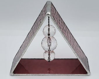 Stained Glass Tabletop Pyramid with 3 Crystals