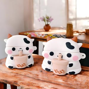 3D Boba Cow AirPods-hoesje – Cartoon draadloze oortelefoonbeschermhoes voor AirPods 1, 2, 3, 4, Pro en Pro 2 oplaaddoos