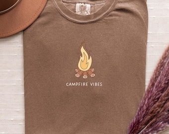 Retro Campfire Vibes T-shirt | Vintage Minimal Fire Illustration, Camping Nature Tee
