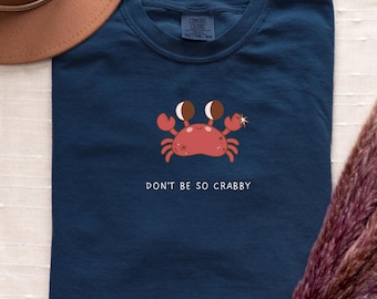 Don’t Be Crabby Retro Crab Graphic Tee, Minimal Cartoon Beach Humor Shirt