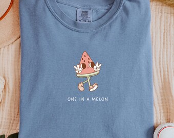 One In A Melon Retro Watermelon Graphic Tee | Vintage Summer Fruit Shirt | Garment-Dyed Cotton
