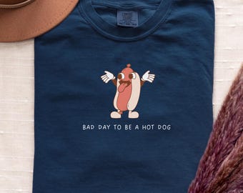 Retro Hot Dog Cartoon Shirt | Funny Food Graphic Tee, Garment-Dyed Comfort Colors
