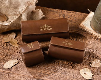 Custom Engrave Watch Roll l Leather Watch Case l Gold/Silver Font l Brown Color l Travel Kit l Groomsmen Gift l Wedding l Anniversary
