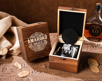 Custom Whiskey Glass Set l Groomsmen Gift l Wedding Favor l Anniversary Gift l Ice Stone l Engrave l Whisky Lover l Dad's Bar