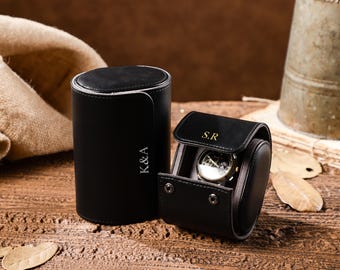 Custom Initial Watch Roll l Leather Watch Case l Gold/Silver Font l Black Color l Travel Kit l Groomsmen Gift l Wedding l Anniversary