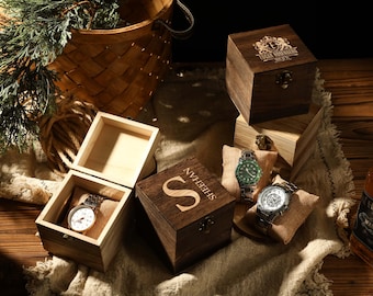 Boîte à montres en bois à gravure personnalisée, Boîte à montres personnalisée à un emplacement, Vitrine de montre personnalisée, Idées cadeaux uniques pour la fête des pères