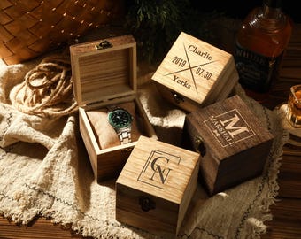 Boîte à montres en bois à gravure personnalisée, Boîte à montres personnalisée à un emplacement, Vitrine de montre personnalisée, Idées cadeaux uniques pour la fête des pères