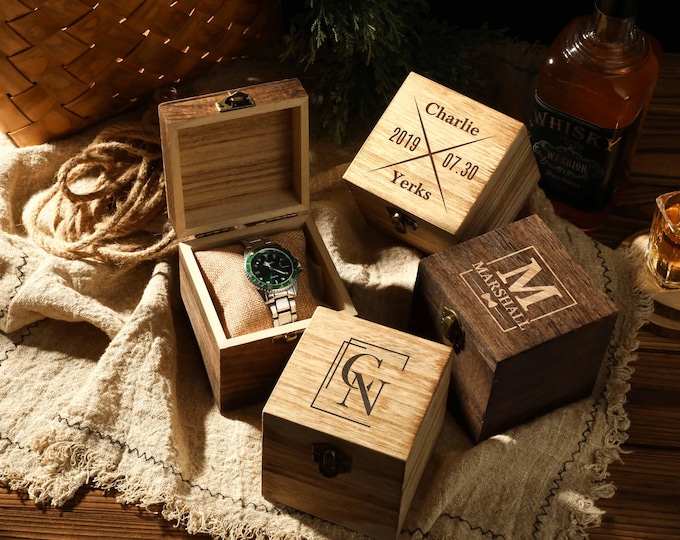 Custom Engraving Wood Watch Box, Personalized Single-Slot Watch Box, Personalized Watch Display Case, Unique Father's Day Gift Ideas