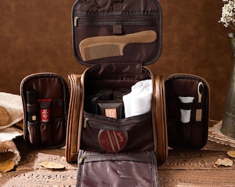 Custom Engrave Toiletry Kit l Travel Leather Bag l Men Wash Bag l Groomsmen Gift l Travel Organizer l Gym Bag l Hanging Dopp Kit l Vacation