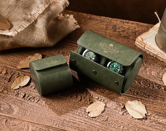 Custom Engrave Watch Roll l Leather Watch Case l Gold/Silver Font l Green Color l Travel Kit l Groomsmen Gift l Wedding l Anniversary