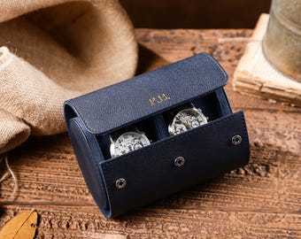 Custom Initial Watch Roll l Leather Watch Case l Gold/Silver Font l Blue Color l Travel Kit l Groomsmen Gift l Wedding l Anniversary