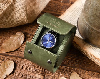 Custom Engrave Watch Roll l Leather Watch Case l Gold/Silver Font l Green Color l Travel Kit l Groomsmen Gift l Wedding l Anniversary
