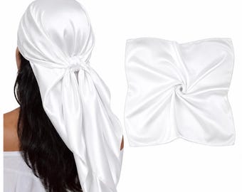 White Satin Square head Scarf.