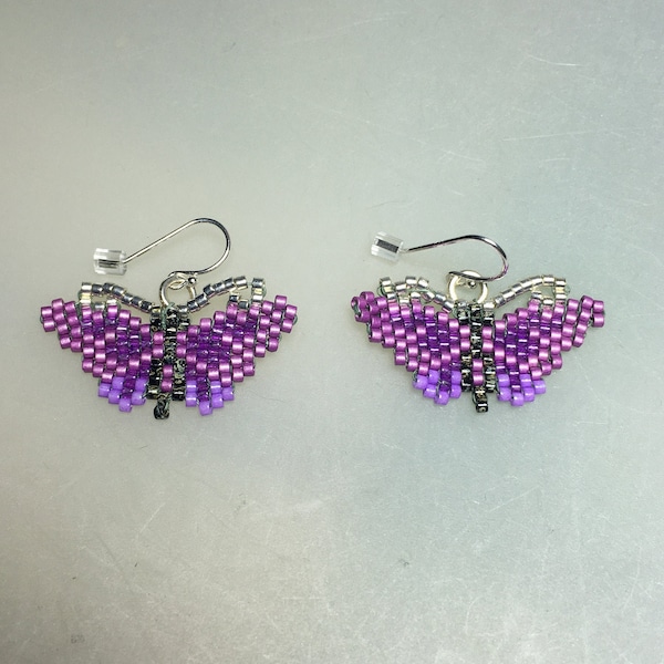 Little Hand-Stitched Glass Seed Bead Butterfly Earrings Inspired by Norwegian Enamel Jewelry OOAK