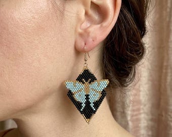 Large Luminous Butterfly Design Glass Seed Bead Earrings