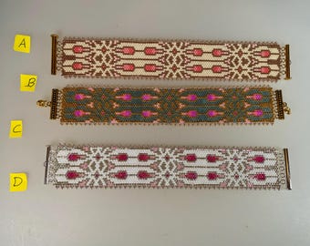 Peyote Stitched Glass Seed Bead Bracelet in Color Variations