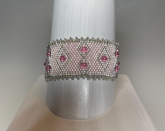 Purple Swarovski Crystal and Lavender Glass Seed Bead Peyote Stitched Bracelet