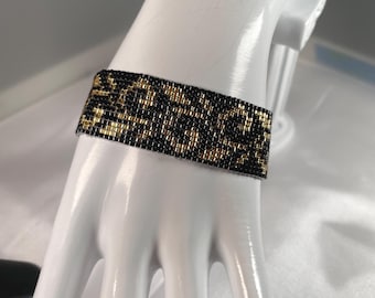 Hand Loomed Art Nouveau Style Gold & Black Bracelet