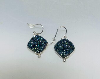 Purple to Blue Drusy Earrings Bezel-Set in Sterling Silver OOAK