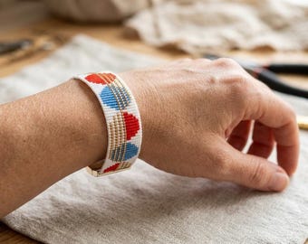 Adjustable Mod Design Hand-Loomed Glass Seed Bead  Bracelet