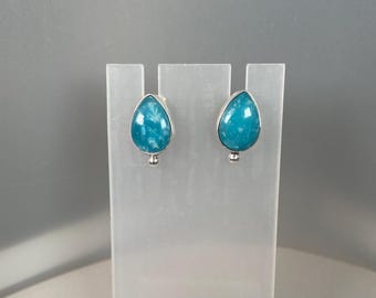 Artisan Minimalist Smithsonite Stone Post Earrings in Sterling Silver