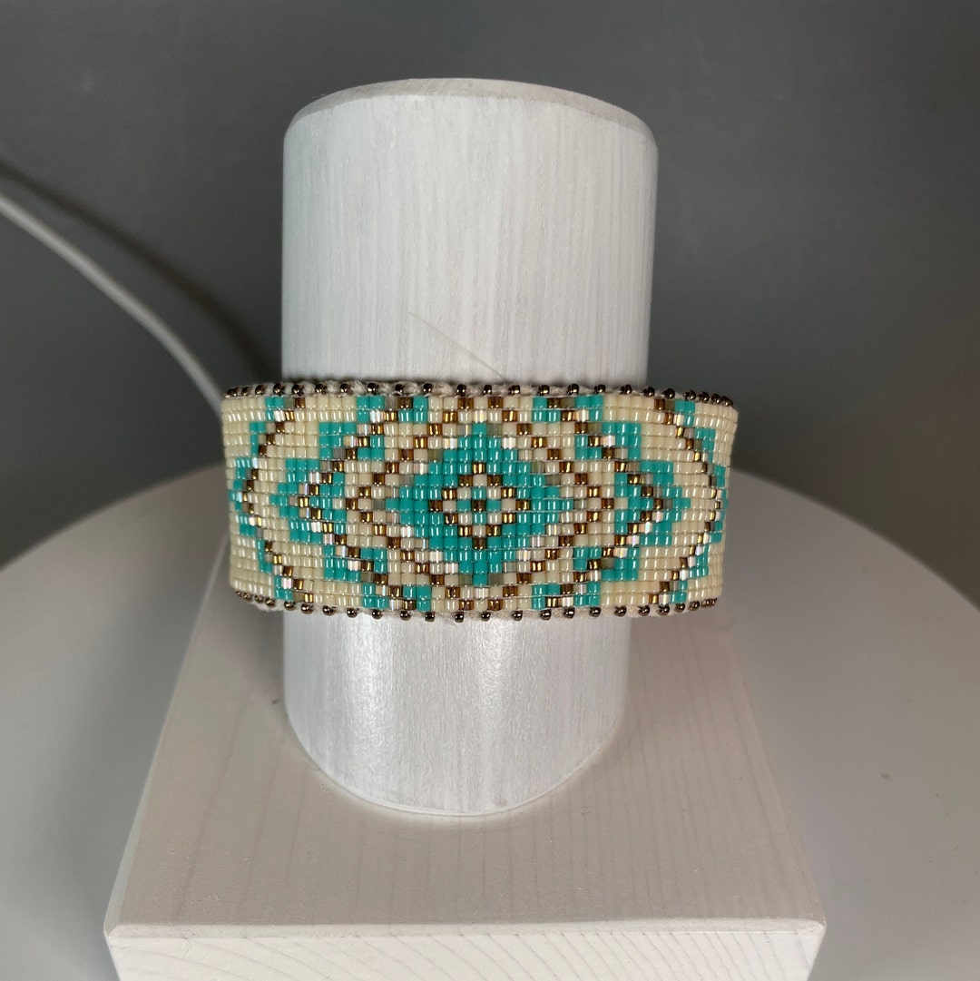 Hand Loomed Navajo Style Cuff Bracelet Loom Glass Seed Bead Design