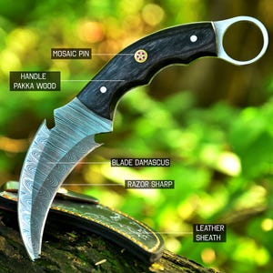 Handcrafted Damascus Steel 10 Inches Karambit Knife with Razor-Sharp Blade with Leather Sheath, Anniversary Gift, Birthday Gift