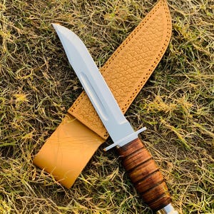 12 Inches Custom Handmade D2 Steel Mirror Polished Hunting Bowie Knife With Leather Sheath, Anniversary Gift, Groomsmen Gift