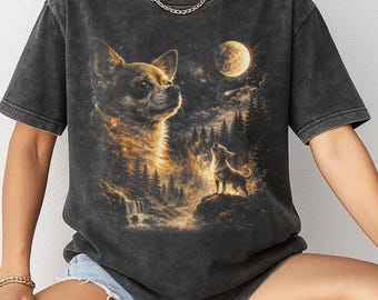 Chihuahua Howling Moon Shirt, Vintage Mexican Dog Graphic Tee, Techihi Lover Pet Gift