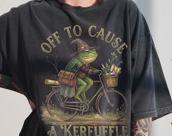 Off To Cause A Kerfuffle Comfort Colors Shirt | Vintage Graphic Cottagecore Wizard Frog Tee