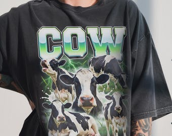 Vintage Cow Shirt, 90s Bootleg Rap Tee, Funny Dairy Animal Graphic, Farmer Lover Gift
