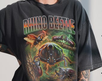 Nashornkäfer-Shirt, 90er-Jahre-Bootleg-Rap-T-Shirt, T-Shirt mit Hornskarabäus-Grafik, Geschenk für Dynastinae-Fans