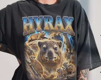 Vintage shirt klipdassen, wild Afrikaans zoogdier, bootleg rap-shirt jaren 90, cadeau dierenliefhebber