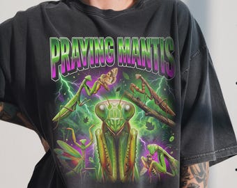Vintage Praying Mantis Insect Graphic Shirt, 90s Bootleg Rap Tee, Bug Lover Gift
