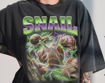 Vintage slakshirt, jaren 90 bootleg rap-shirt, Land Gastropod-weekdier, cadeau slakliefhebber