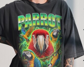 Vintage Parrot Shirt, 90s Bootleg Rap Tee, Wild Tropical Bird, Exotic Animal Gift