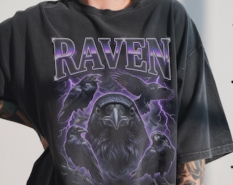 Vintage Raven Shirt, Dark Corvid, 90s Bootleg Rap Tee, Gothic Bird Lover Gift