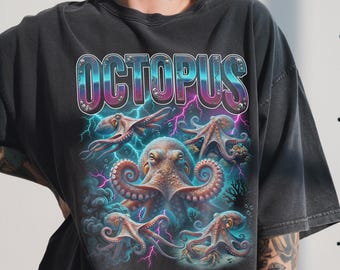 Vintage Octopus Shirt, 90s Bootleg Rap Tee, Giant Sea Creature, Marine Biology Gift