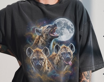Three Hyena Moon Shirt, Vintage 90s Graphic Tee, Laughing African Predator Lover Gift