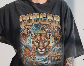 Vintage Cougar Shirt, 90er Jahre Bootleg Rap T-Shirt, Wilder Berglöwe, Raubkatze Geschenk