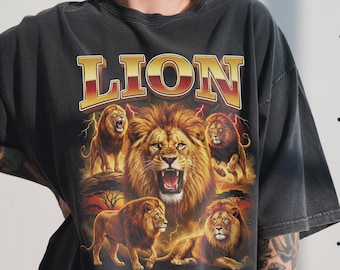 ヴィンテージライオンシャツ、90年代ブートレグラップTシャツ、アフリカンサファリキング、レトロジャングルギフト