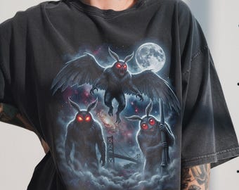 Camiseta Three Mothman Moon, camiseta gráfica vintage de los 90, regalo de leyenda urbana de críptidos