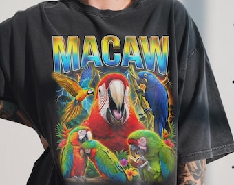 Vintage Macaw Shirt, 90s Bootleg Rap Tee, Tropical Parrot Graphic, Bird Lover Gift