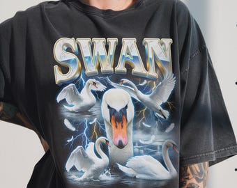 Camiseta vintage de cisne, camiseta de rap pirata de los 90, majestuoso ave acuática blanca, regalo para amantes de las aves