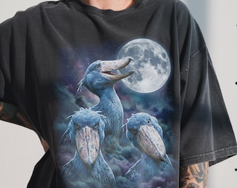 Three Shoebill Stork Moon Shirt, Funny Dinosaur Bird 90s Bootleg, Prehistoric Animal