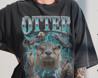 ヴィンテージ風カワウソのグラフィックTシャツ、90年代ブートレグラップスタイル、野生動物・水生生物シャツ